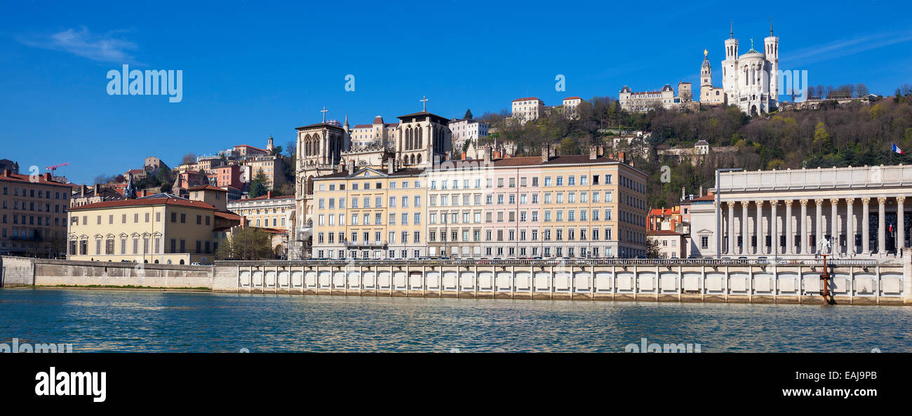 Panoramic view of Lyon with Saone river, France. Stock Photo