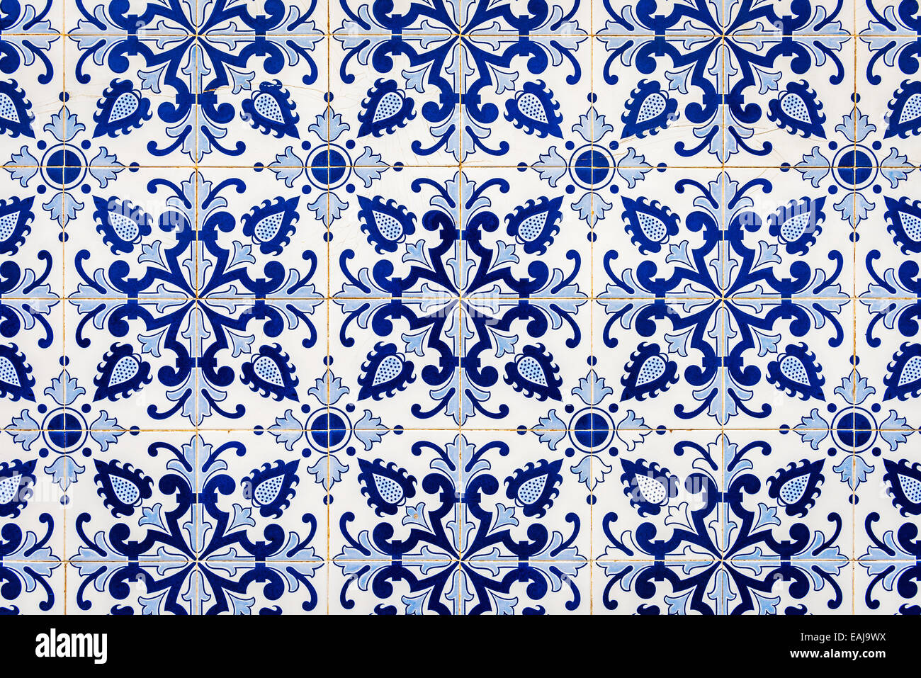 Traditional azulejos in Tavira, Algarve, Portugal, Europe Stock Photo