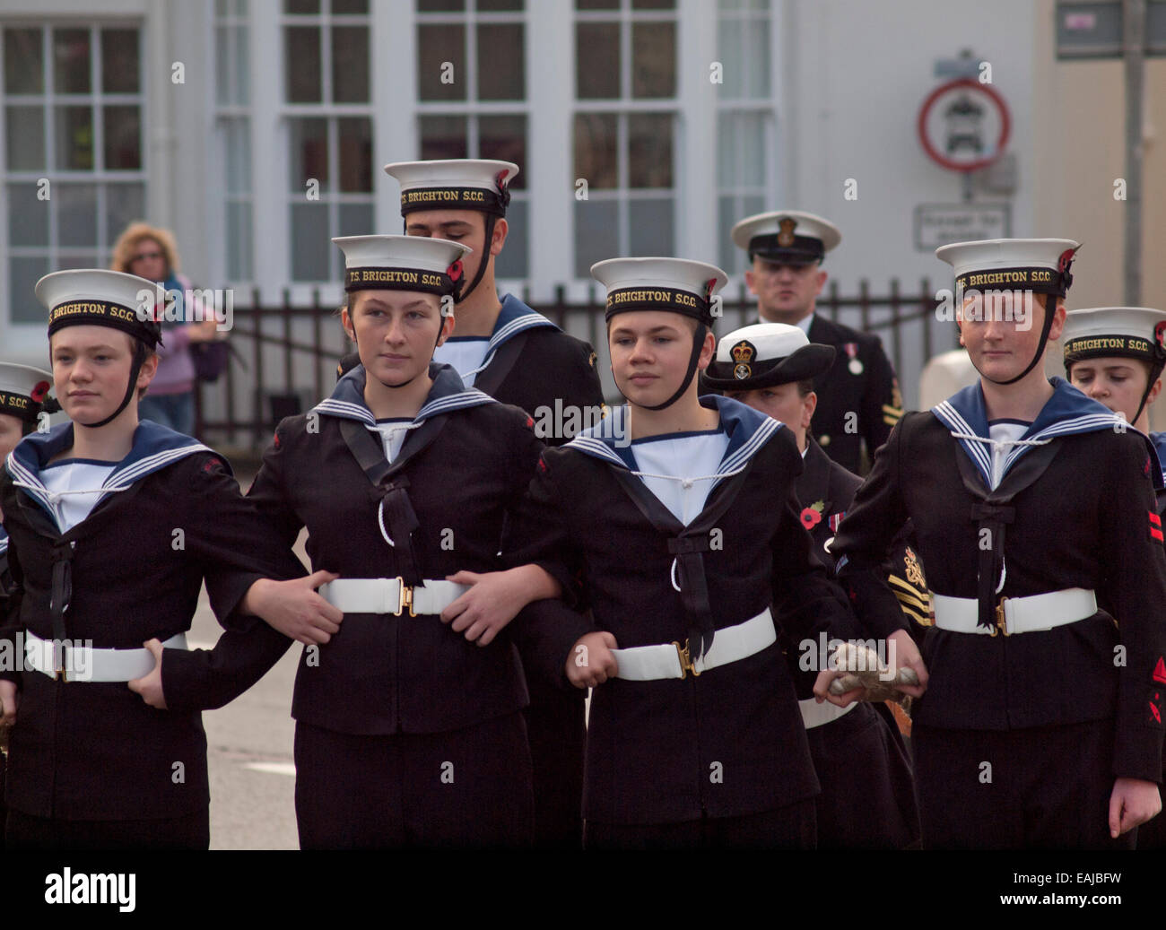 Sea Cadets taking part in a Remembrance Day ceremony in Brighton Stock Photo