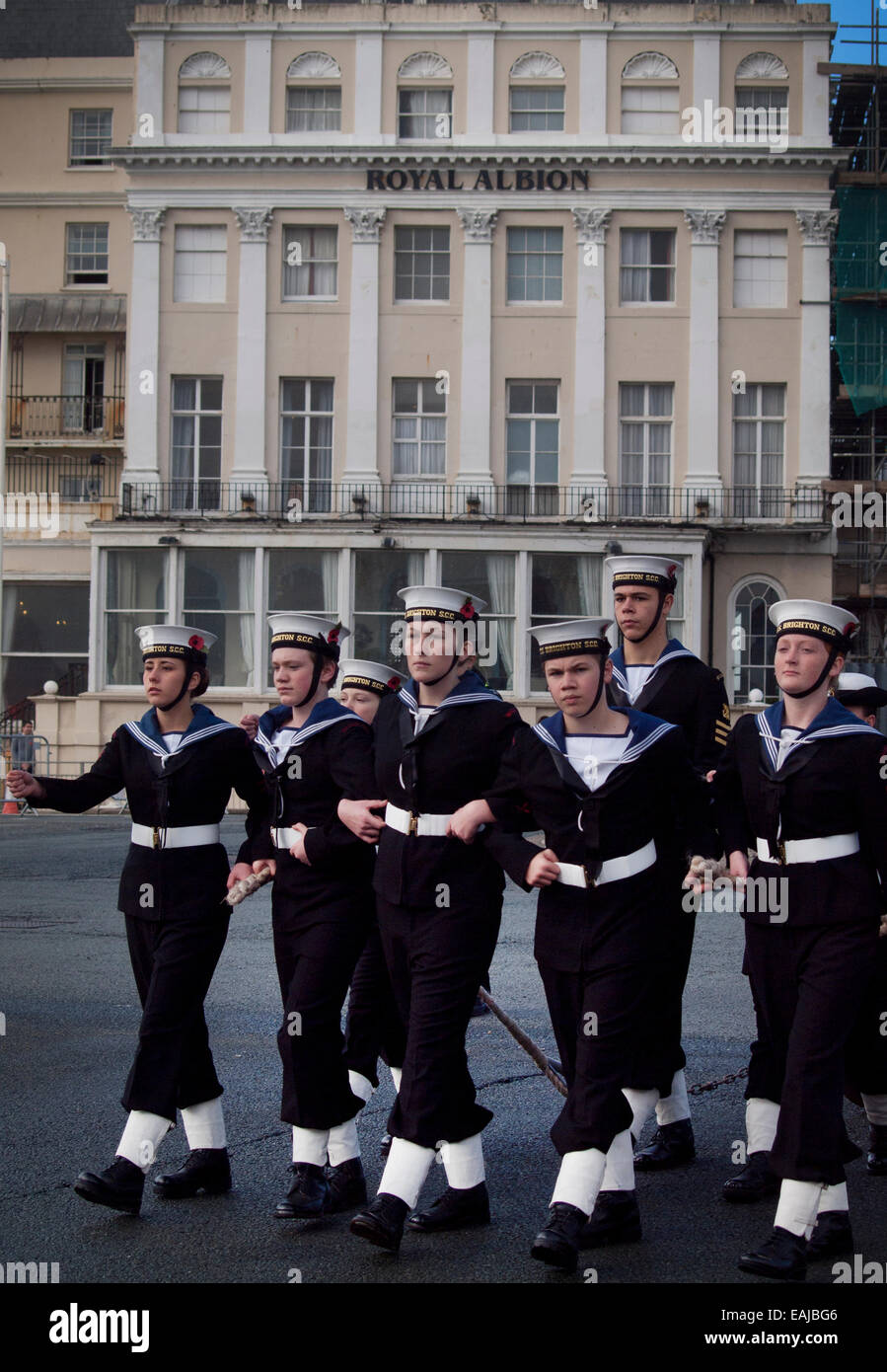 Sea Cadets taking part in a Remembrance Day ceremony in Brighton Stock Photo