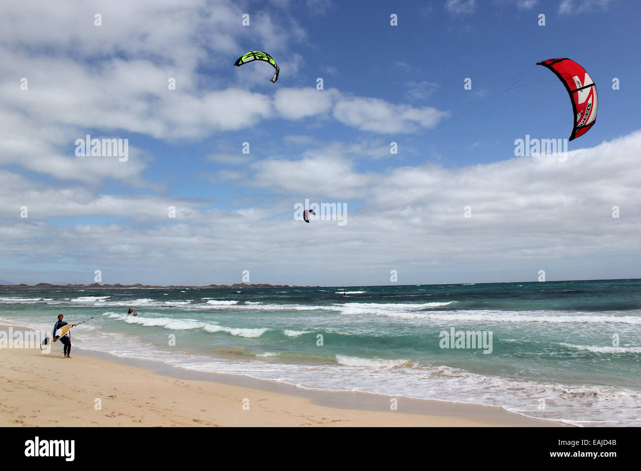 Water sports windsurfing Atlantic Ocean off Flag beach Corralejo