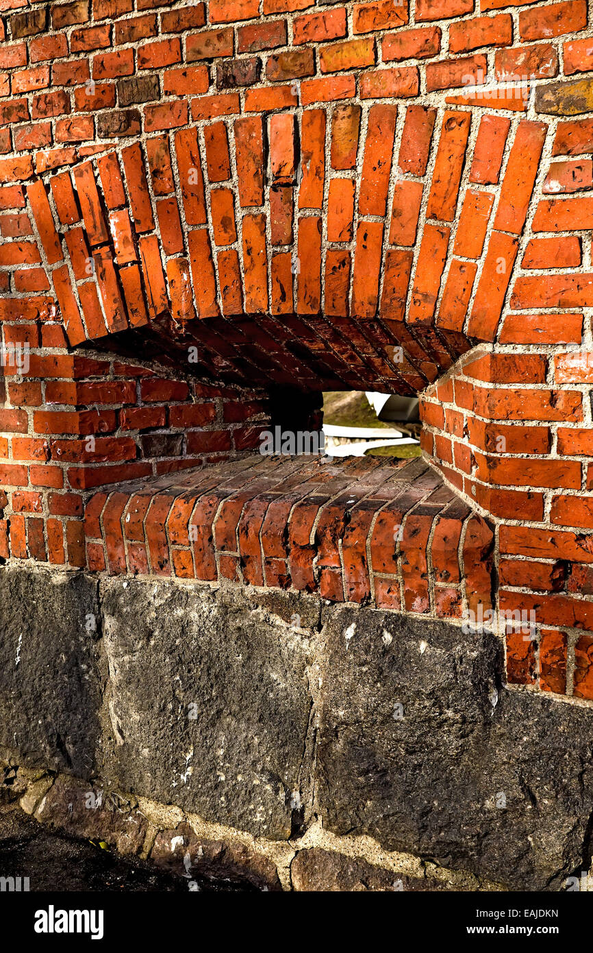 Wall of the old German Fort with embrasure Stock Photo