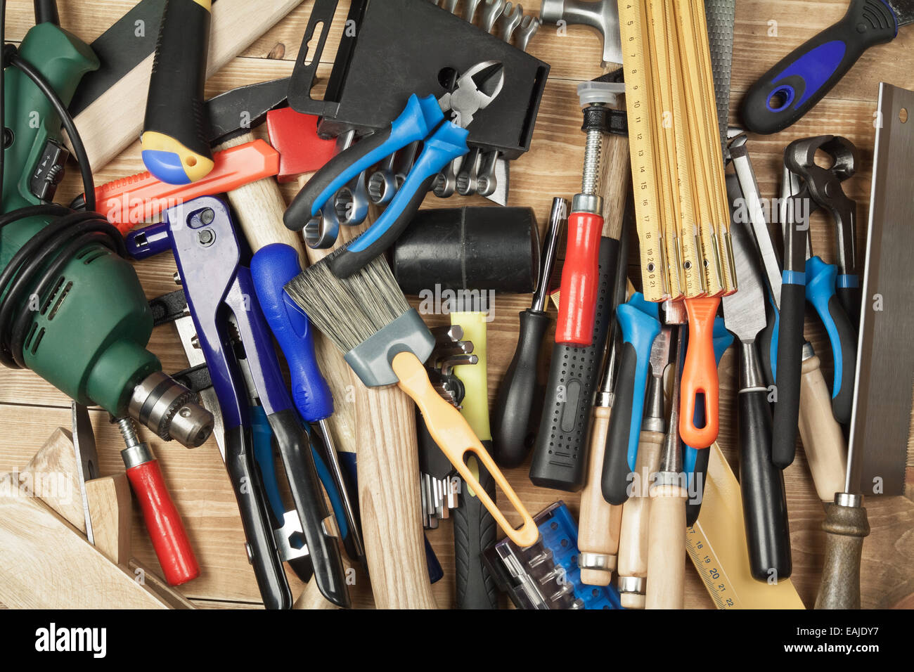 Set yellow building tools hi-res stock photography and images - Alamy
