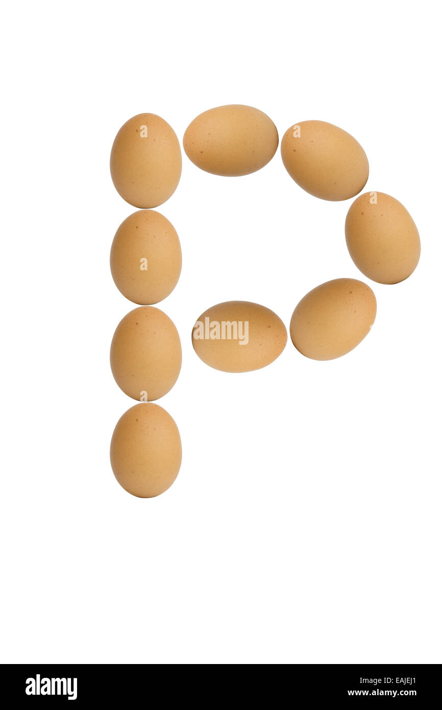 Alphabets  A to Z from brown eggs alphabet isolated on white background, P Stock Photo