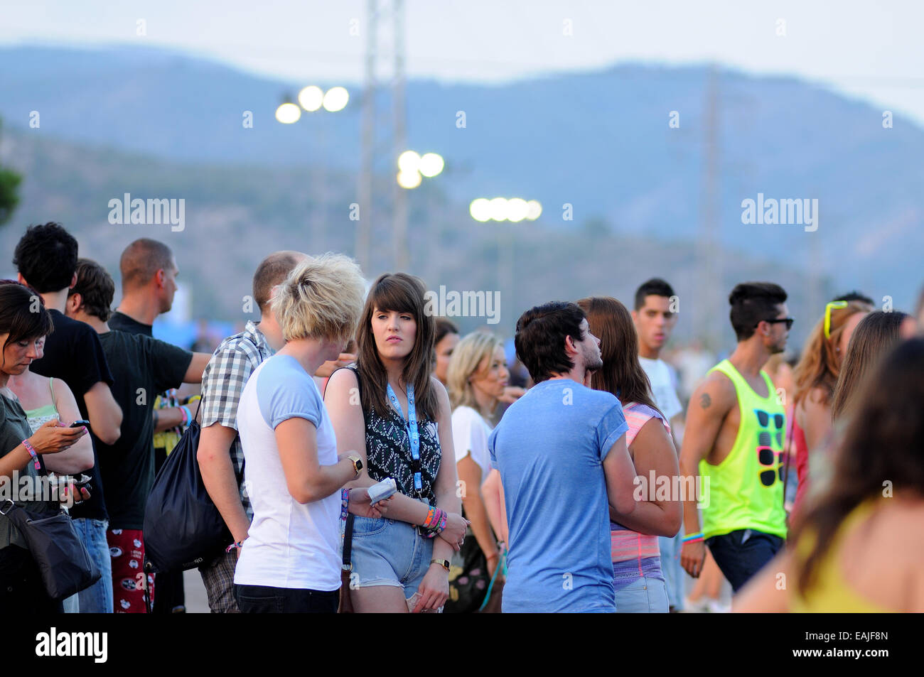 BENICASIM, SPAIN - JULY 18: People (fans) at FIB (Festival Internacional de Benicassim) 2013 Festival. Stock Photo