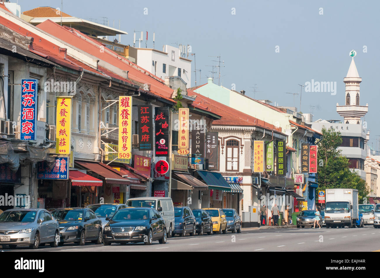 Street scene in Geylang Road, Singapore Stock Photo