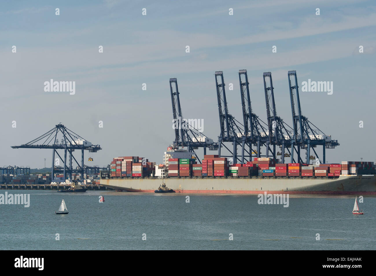 Shipping containers at the Port of Felixstowe in England, UK. Stock Photo