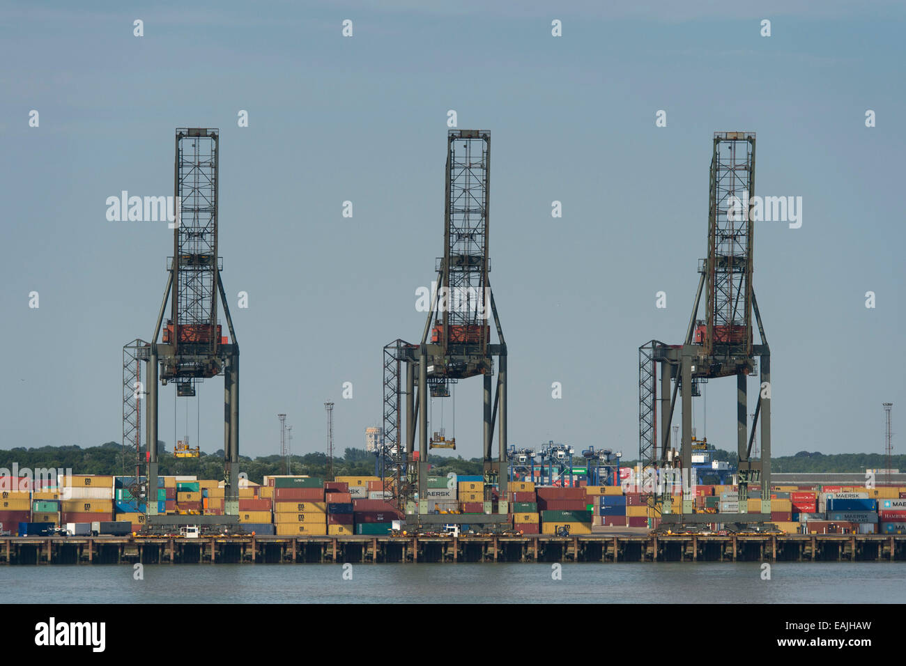 Shipping containers at the Port of Felixstowe in England, UK. Stock Photo