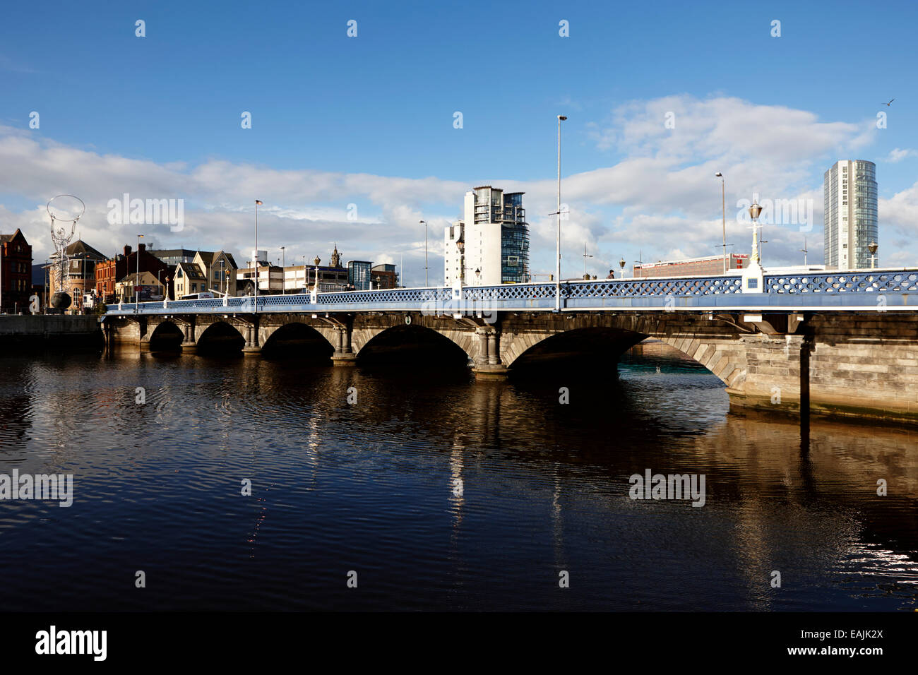 queens bridge over the river lagan Belfast Northern Ireland Stock Photo