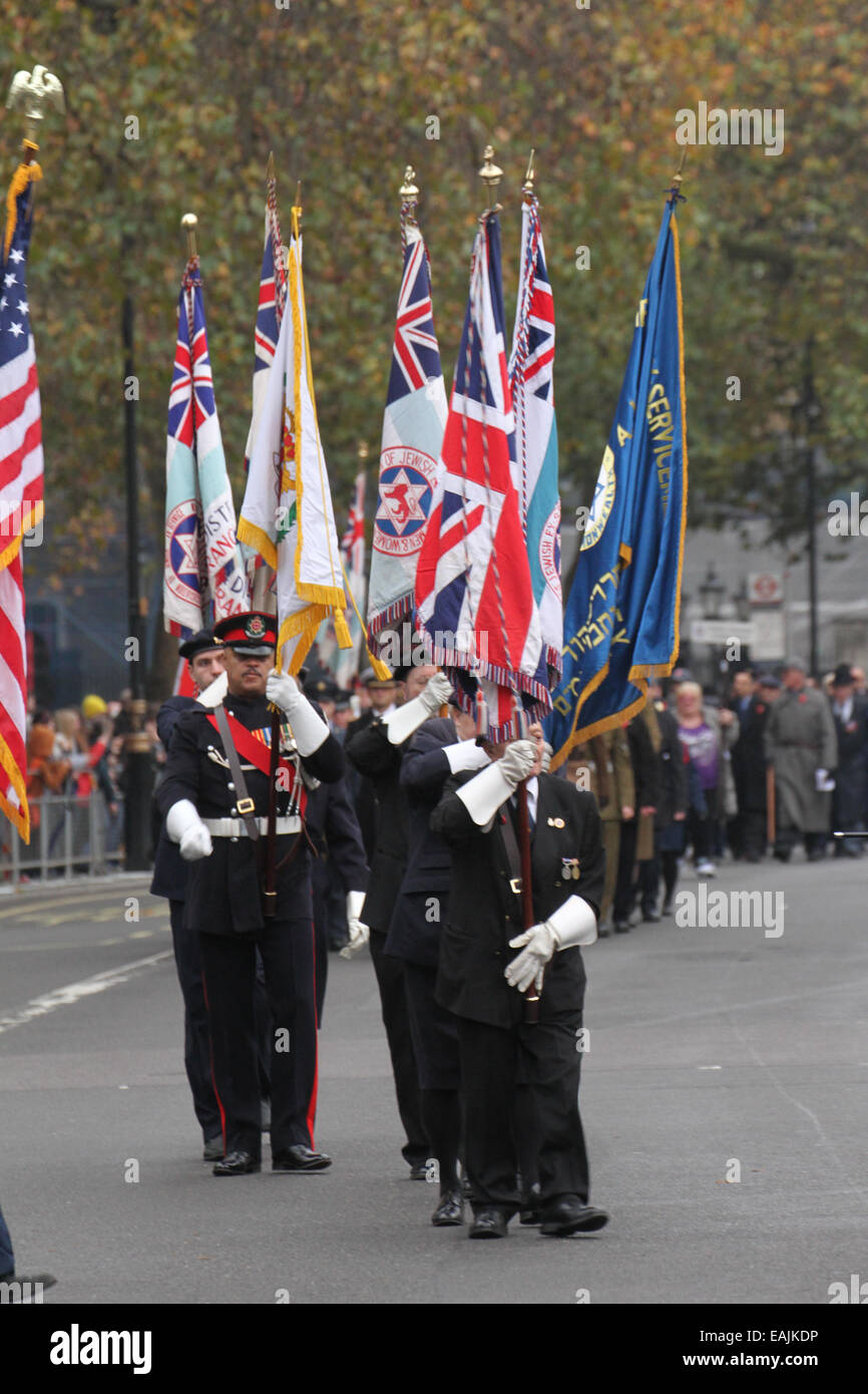 London, UK 16 November 2014. Members of the Jewish community in London attend a Remembrance Parade at the Cenotaph. Whitehall was closed for the ceremony for most of the afternoon. Photo: David Mbiyu/ Alamy Live News Stock Photo