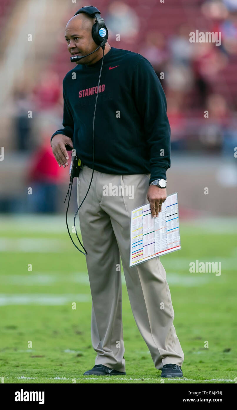 Double Overtime. 15th Nov, 2014. Stanford Cardinal head coach David Shaw during the NCAA Football game between the Stanford Cardinal and the Utah Utes at Stanford Stadium in Palo Alto, CA. Stanford was defeated by Utah 20-17 in double overtime. Damon Tarver/Cal Sport Media/Alamy Live News Stock Photo