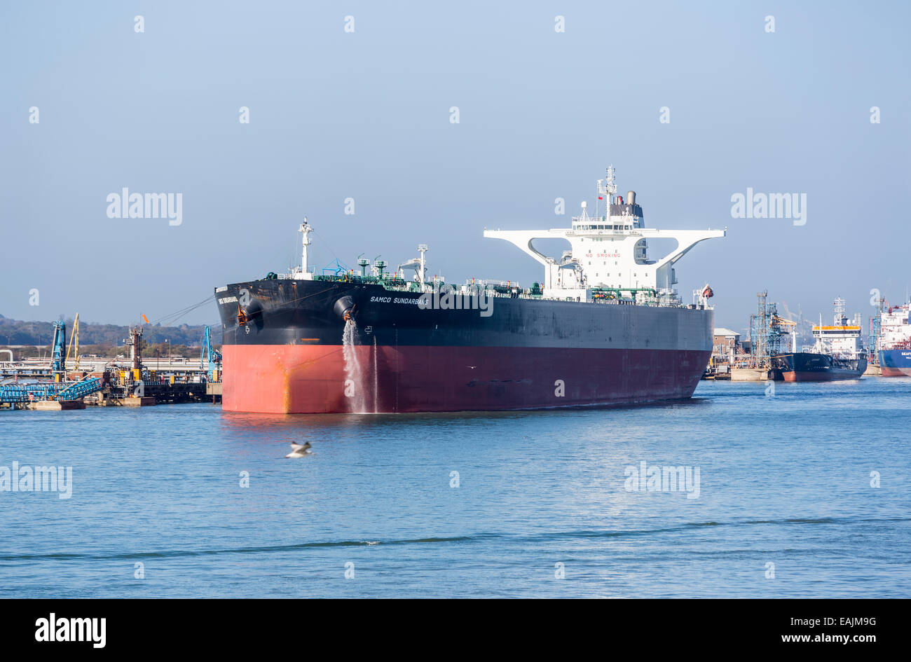 Oil tankers, including 'Samco Sunderbans', moored at the Exxon Mobil