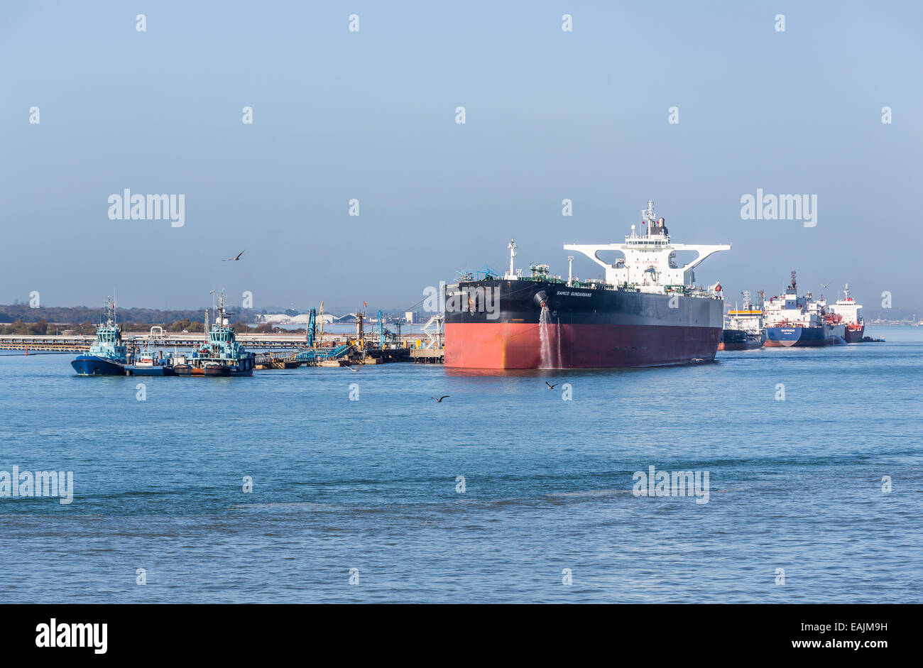 Oil tankers, including 'Samco Sunderbans', moored at the Exxon Mobil