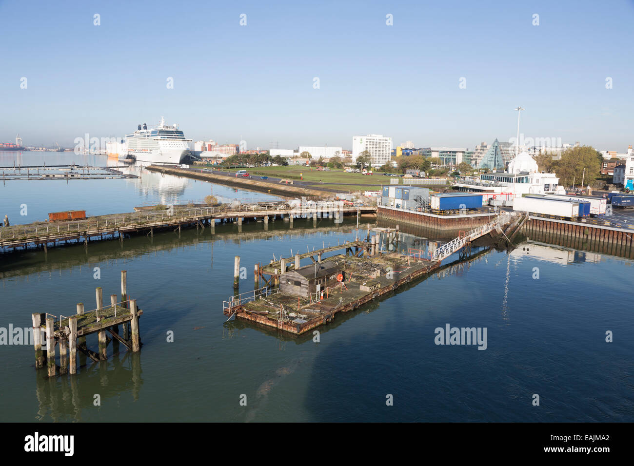 Southampton waterfront and cruise liner 'Celebrity Eclipse' moored at