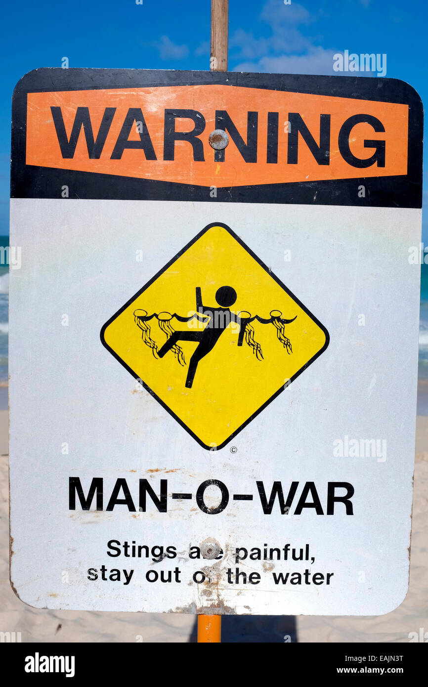 ManOWar warning sign on Oahu Beach, Hawaii Stock Photo 75399740 Alamy