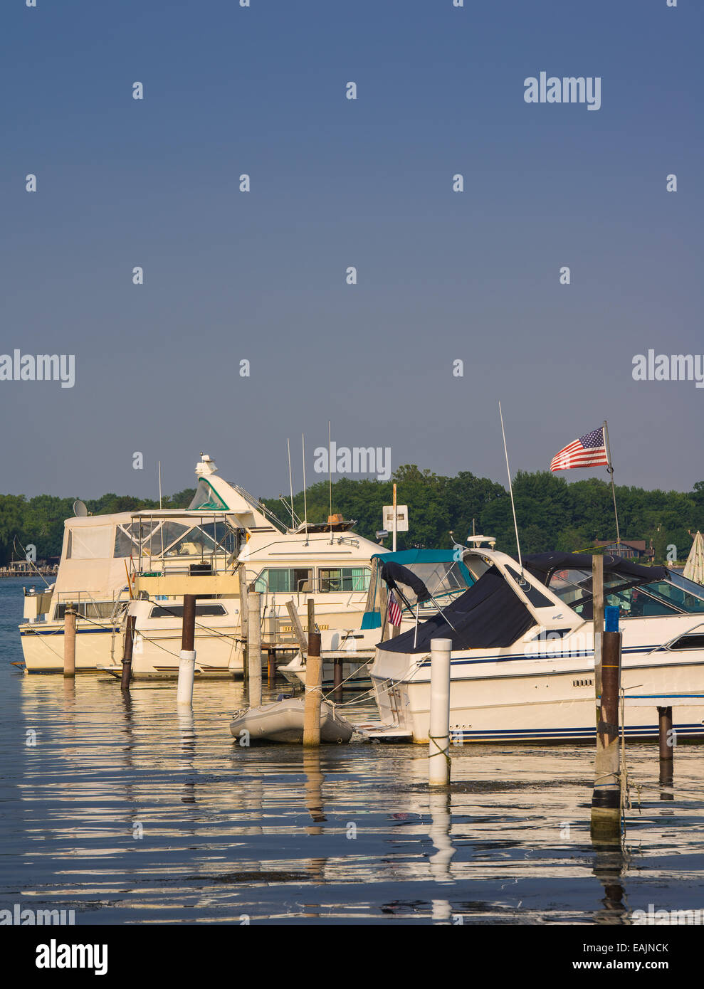 South Detroit river boat marina near Lake Erie Stock Photo