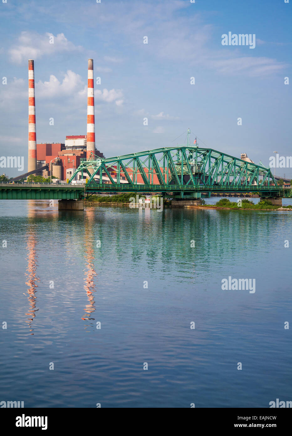 South Detroit River Bridge at coal power plant Stock Photo