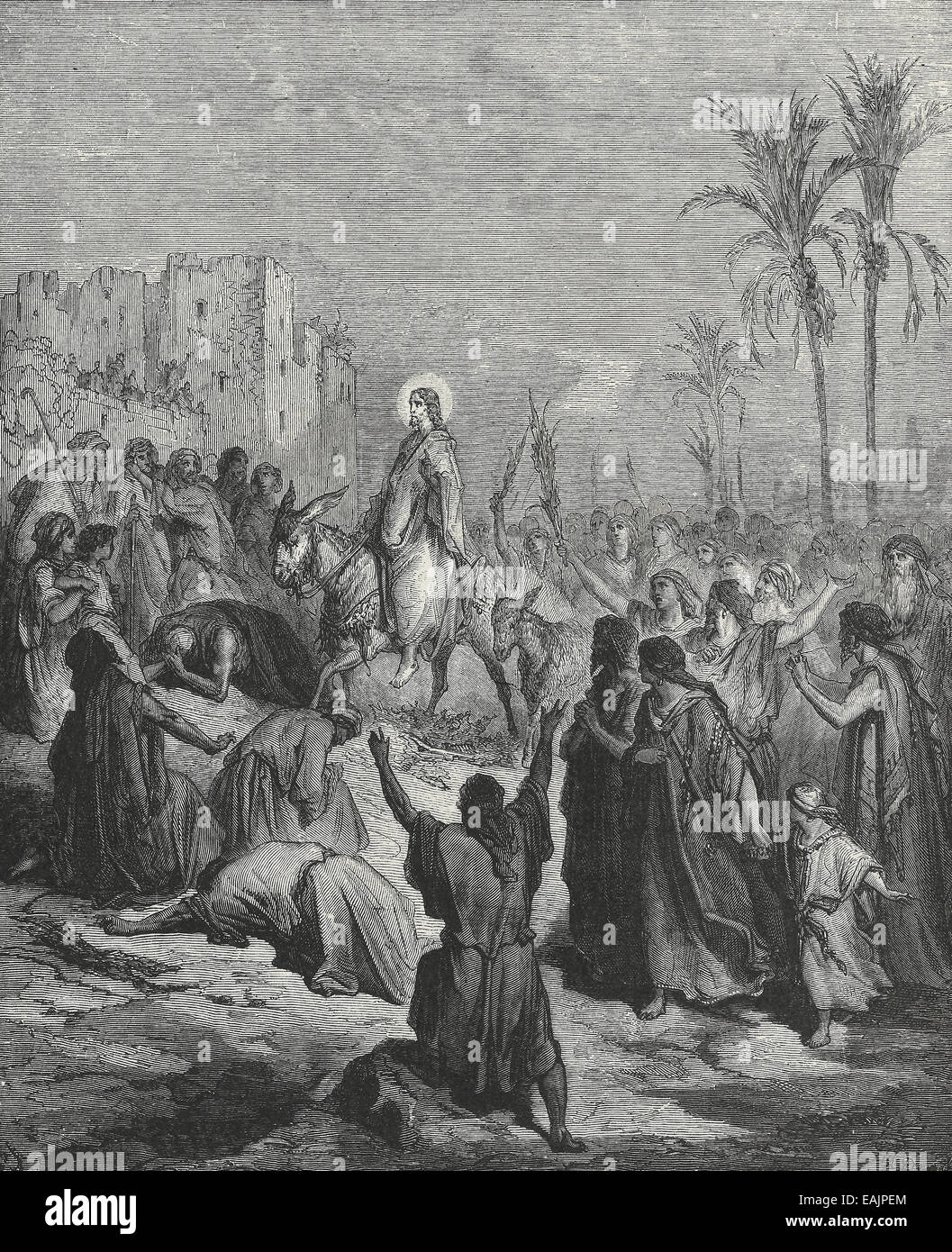 Jesus Christ entering Jerusalem Stock Photo