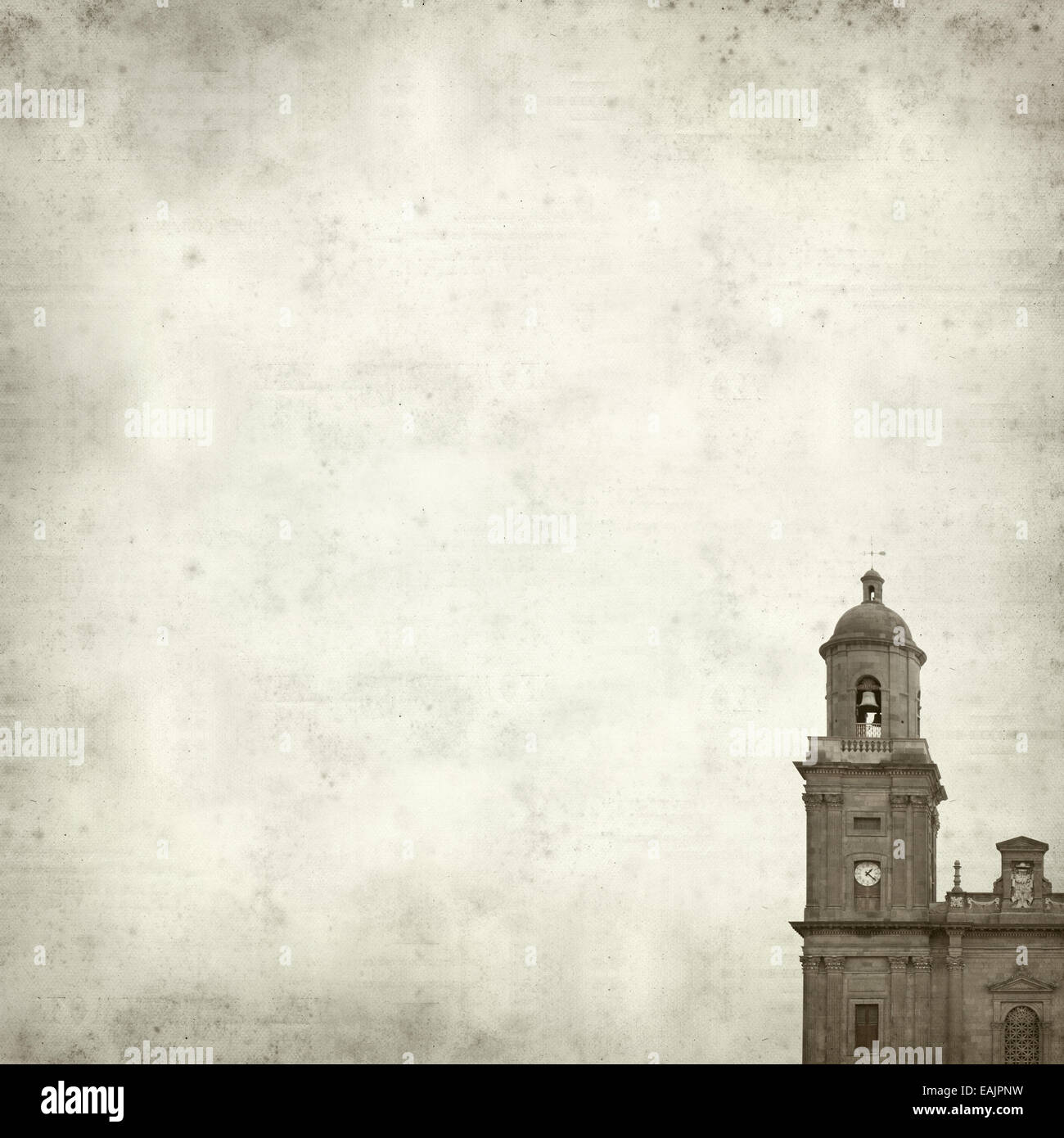 textured old paper background with Catedral de Santa Ana in Las Palmas