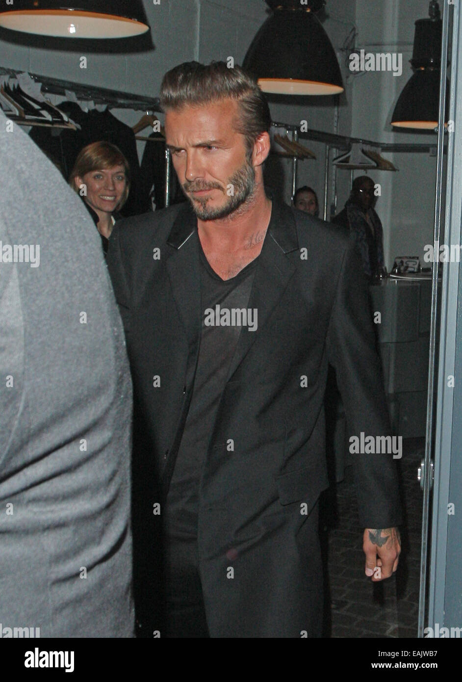 David Beckham H&M swimwear collection launch party at shoreditch house.  Ellie Gouilding, Niall Horan and Liam Payne were seen leaving the bash  along with david beckham himself. Featuring: David Beckham Where: London,