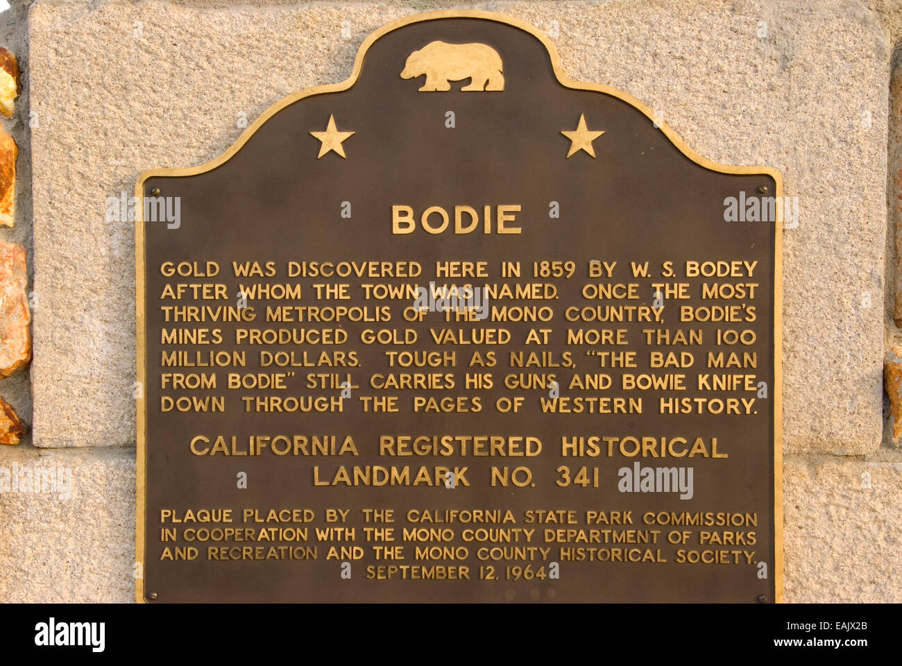Bodie Historical marker, Bodie State Historic Park, California Stock
