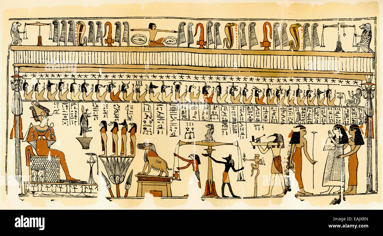 Historical print from the 19th century, papyrus, the Underground Court of Osiris for the Judgement of the Dead, Thebes, Egypt, A Stock Photo
