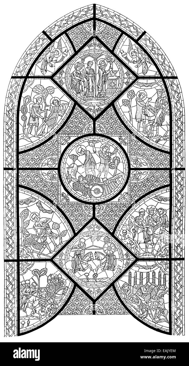 drawing of a church window, the Saga of Roland, Cathedral of Notre-Dame de Chartres, France, Europe, Zeichung von einem Kirchenf Stock Photo