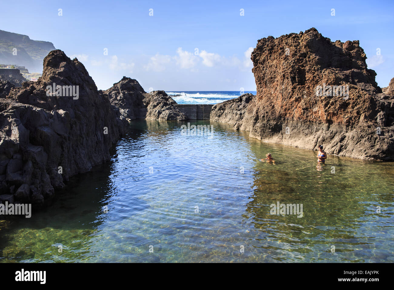The north coast of Madeira Island. Natural pool by Porto Maniz, Portugal Stock Photo