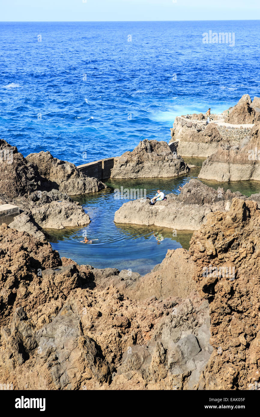The north coast of Madeira Island. Natural pool by Porto Maniz, Portugal Stock Photo