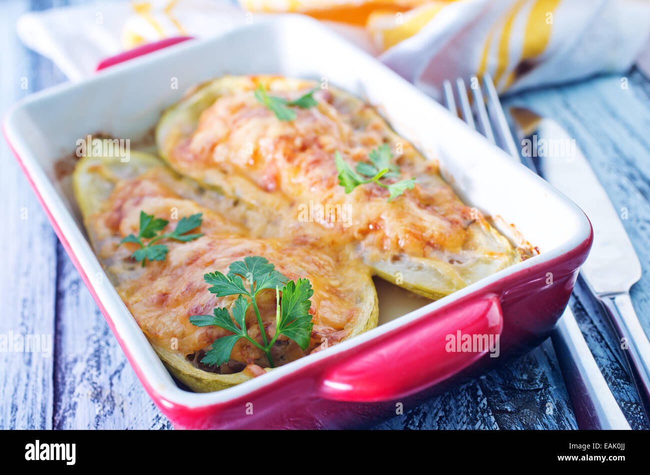 stuffed marrow with chicken meat and cheese Stock Photo Alamy