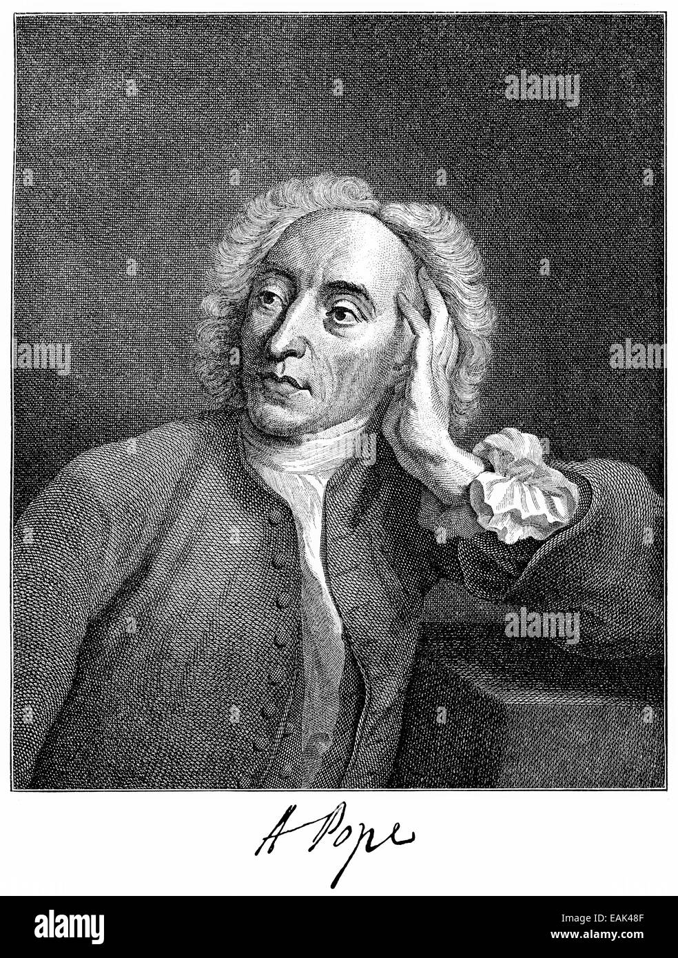 portrait of Alexander Pope, 1688 - 1744, an English poet, translator and writer of Neoclassicism, Historische Zeichnung aus dem Stock Photo