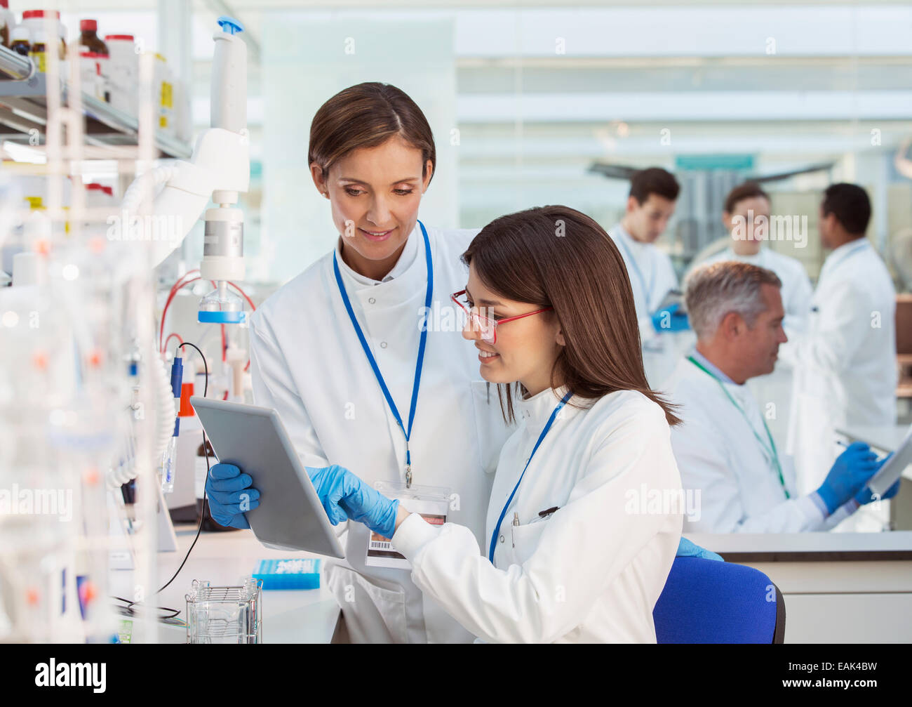 Scientists using digital tablet in laboratory Stock Photo