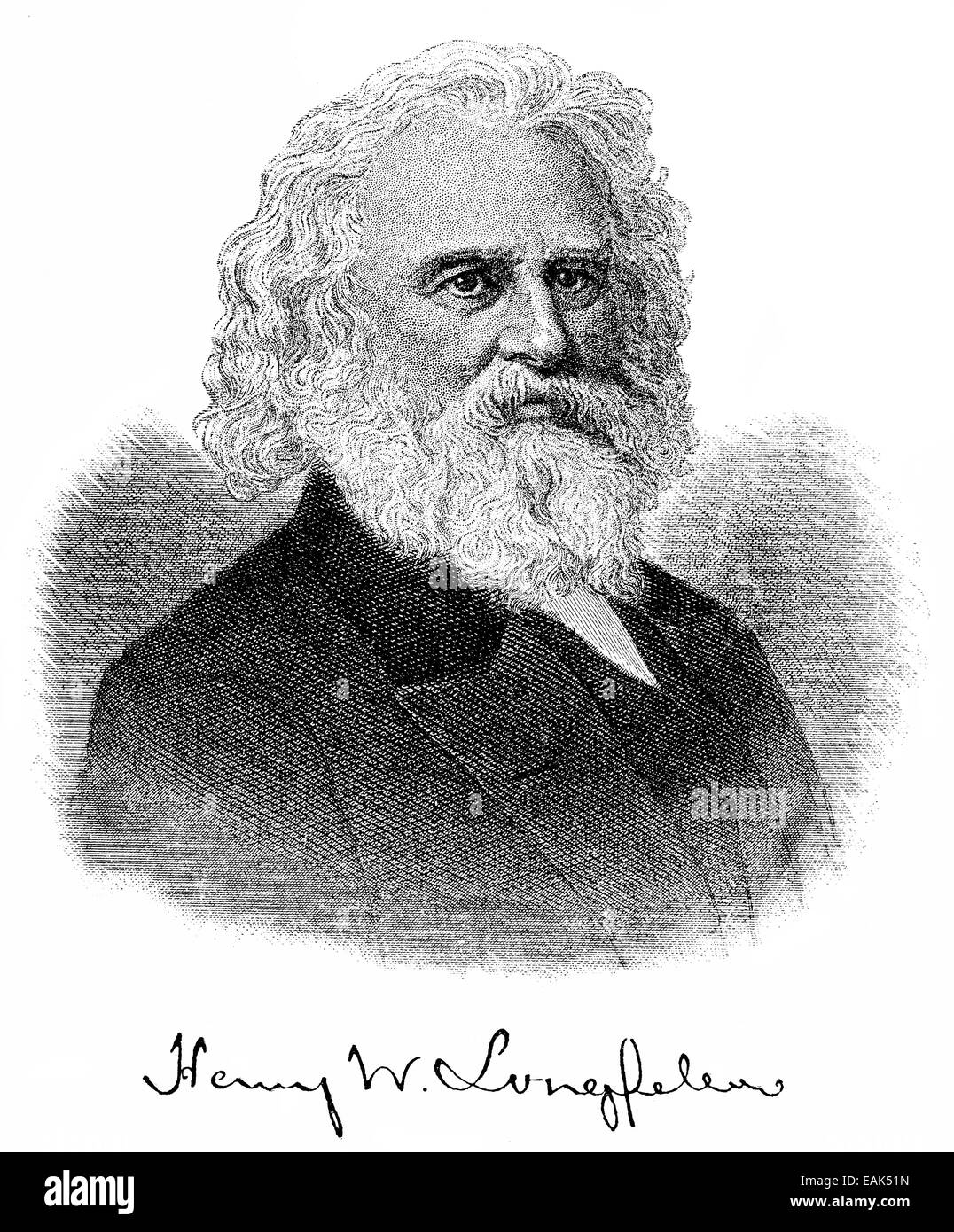 Henry Wadsworth Longfellow, 1807 - 1882, an American writer, poet, translator and playwright, Historische Zeichnung aus dem 19. Stock Photo