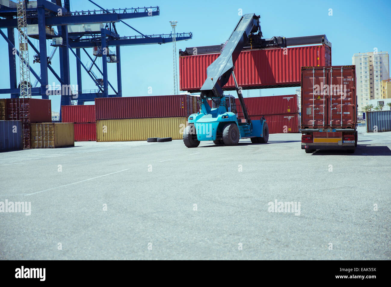 Crane lifting cargo container Stock Photo