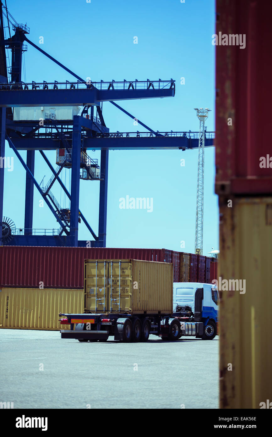 Truck carrying cargo container Stock Photo