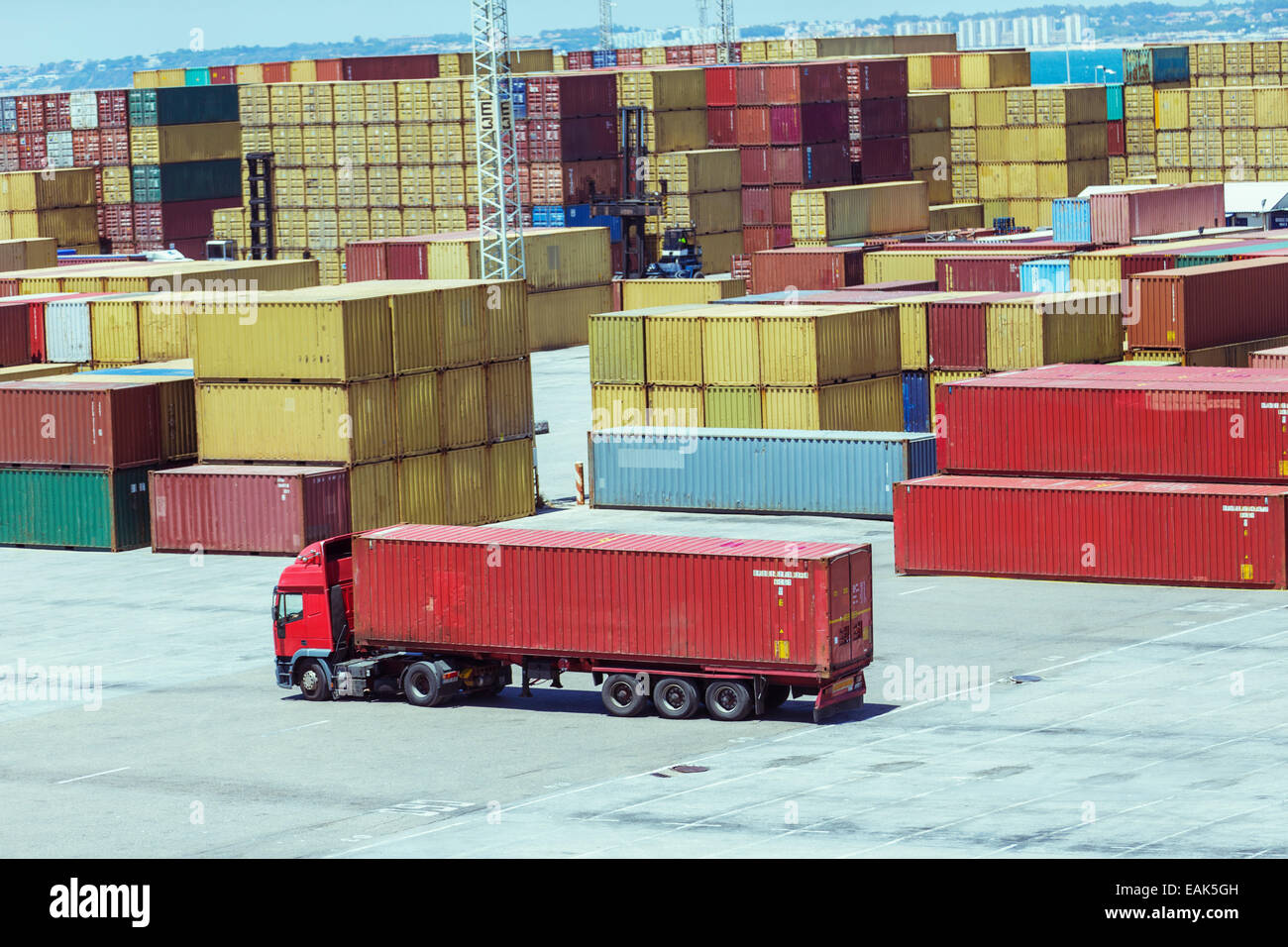 Truck carrying cargo container Stock Photo