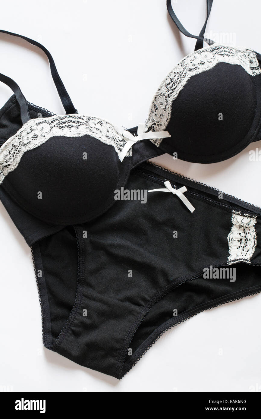 matching black with lace edged underwear set - bra and knickers
