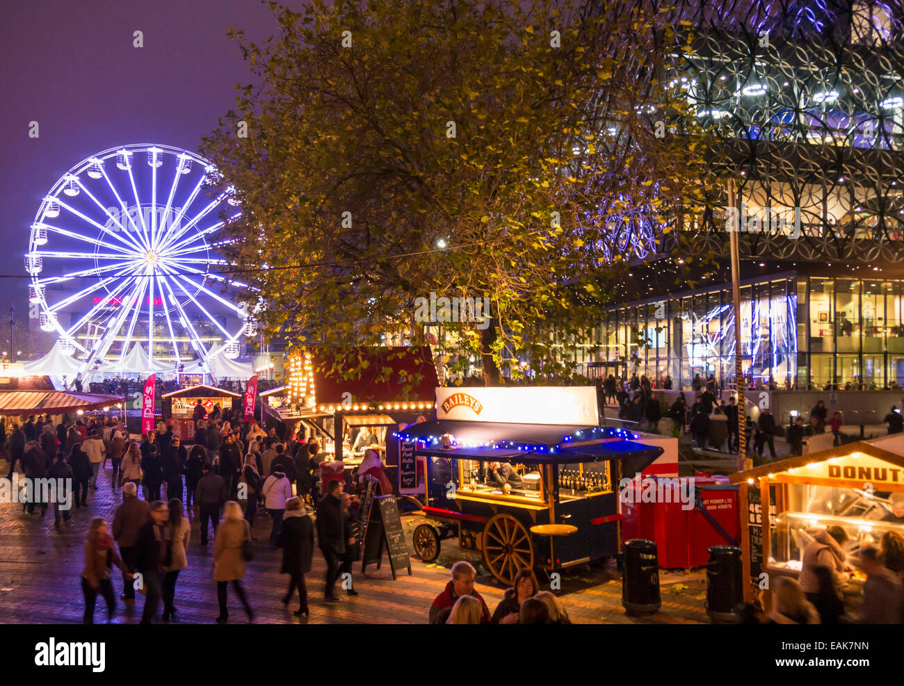 Birmingham Centenary square with big wheel and christmas market stalls West Midlands England UK GB Europe Stock Photo