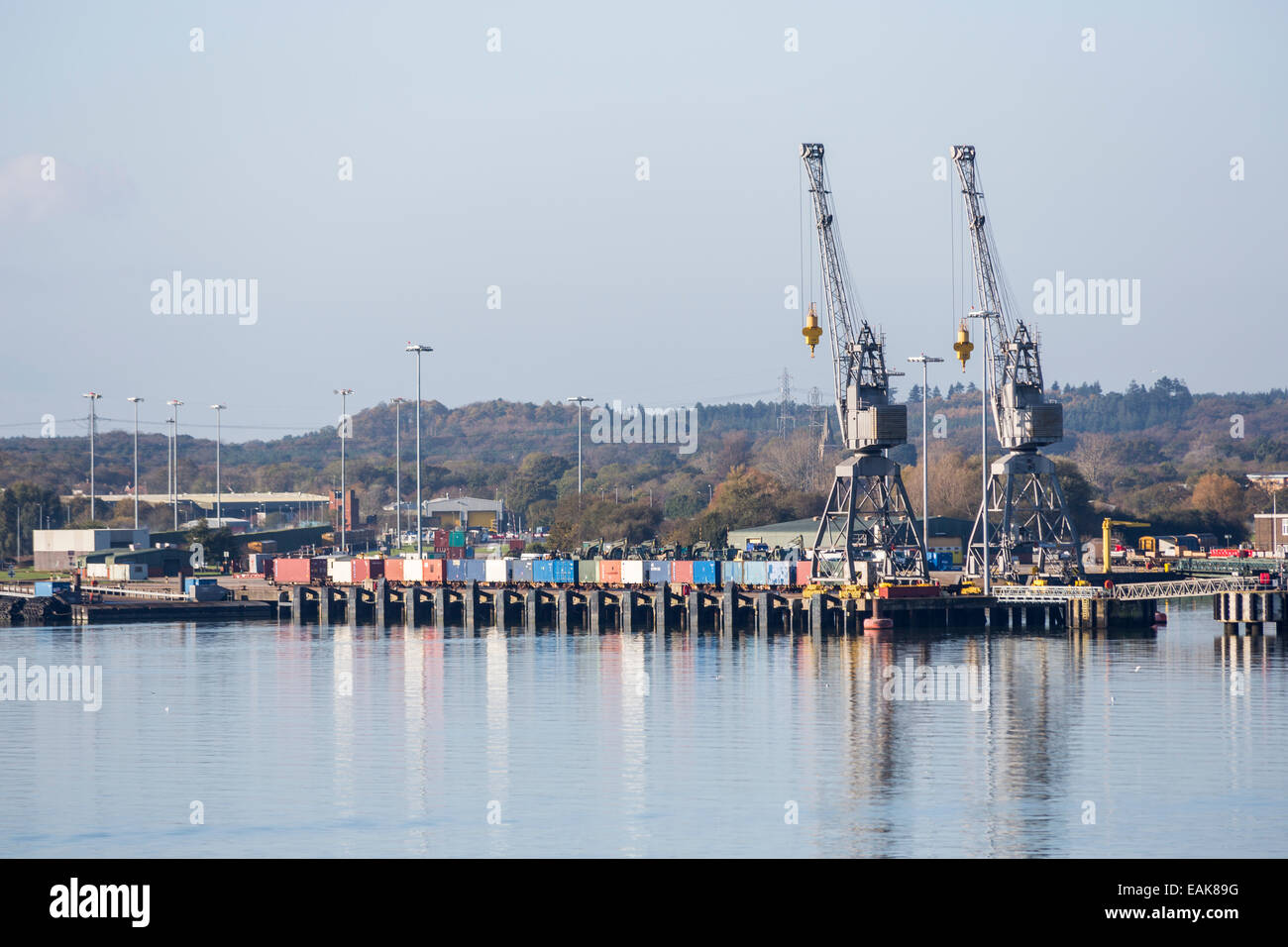 Commercial shipping industry Cranes and containers and stacked