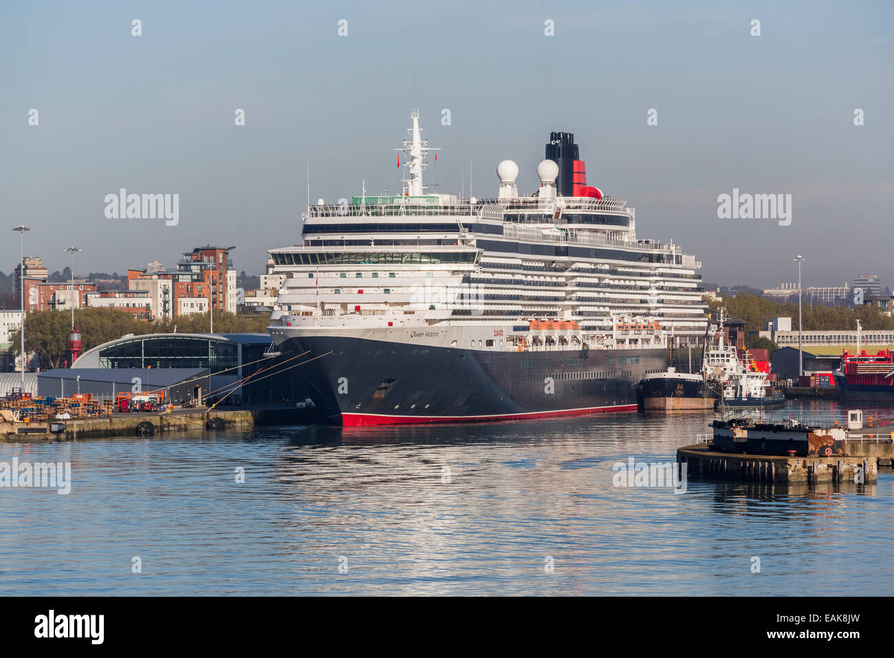 The Cunard cruise liner 'Queen Victoria' moored at Southampton Docks on