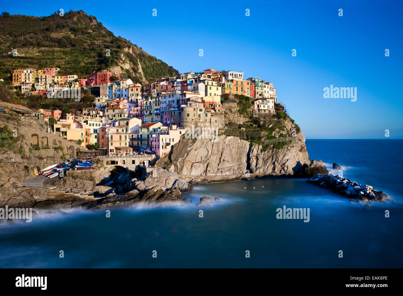 Houses of Manarola on the rocky coast, UNESCO World Cultural Heritage