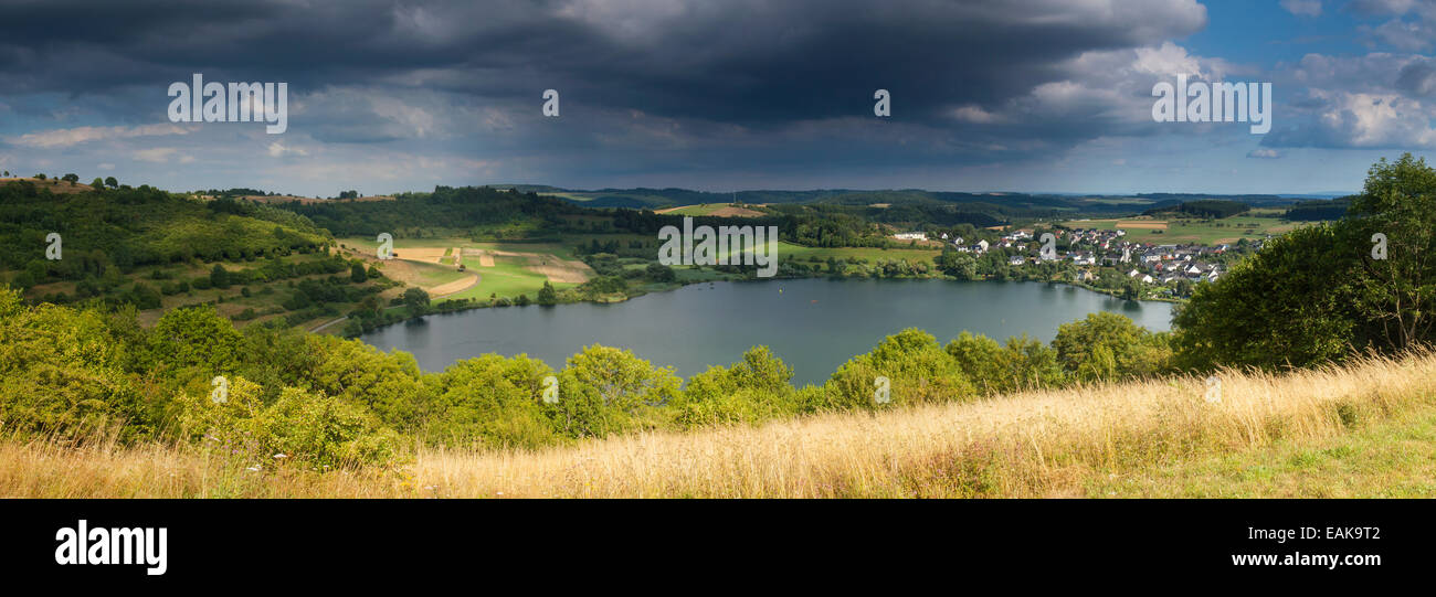Schalkenmehren Maar, panoramic, Schalkenmehren, Vulkan Eifel, Eifel, Rhineland-Palatinate, Germany Stock Photo