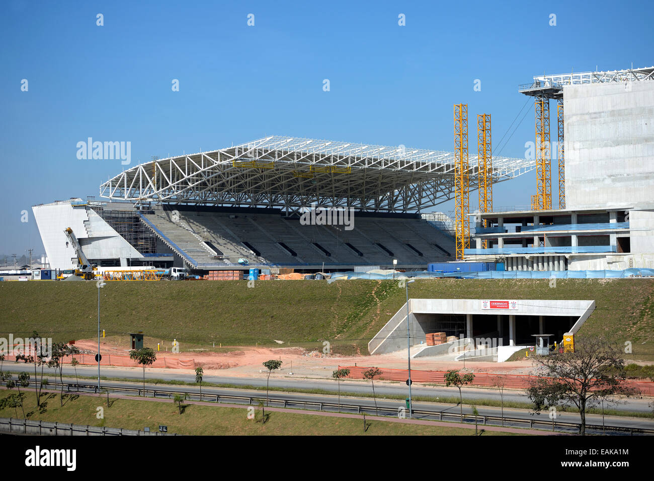 Construction site of the Arena Corinthians stadium, a venue for the 2014 Football World Cup, Itaquera, São Paulo, São Paulo Stock Photo
