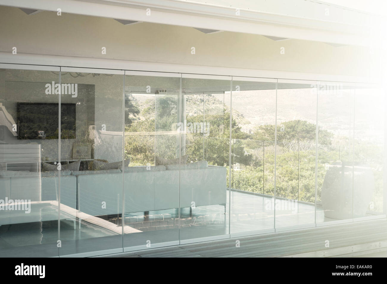 Modern house interior seen from outside Stock Photo