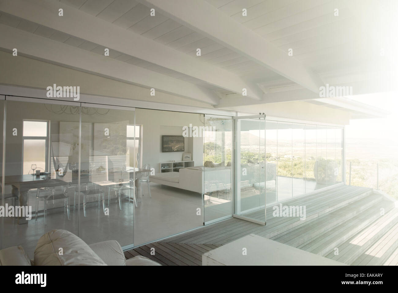 Modern house interior with glass doors Stock Photo