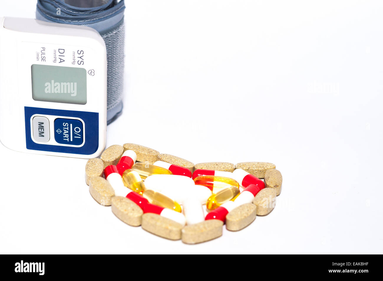 Heart of Pills and blood pressure Stock Photo