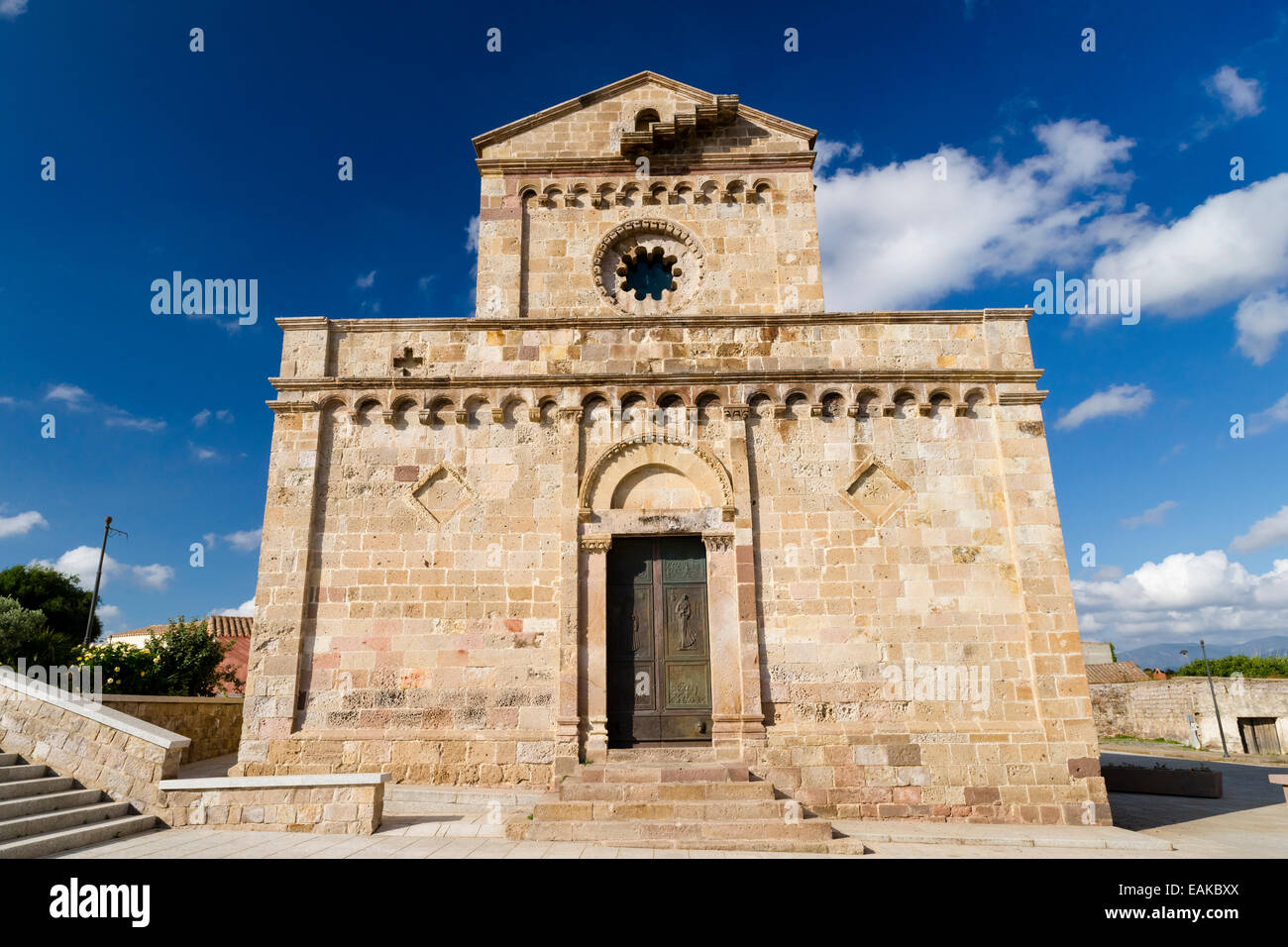 Romanesque-Pisan Cathedral of Santa Maria di Monserrato, consecrated in 1312, Sulcis, Sardinia, Italy Stock Photo