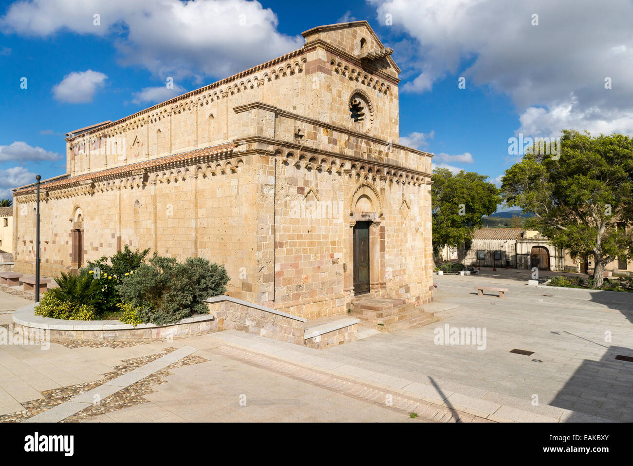 Romanesque-Pisan Cathedral of Santa Maria di Monserrato, consecrated in 1312, Sulcis, Sardinia, Italy Stock Photo