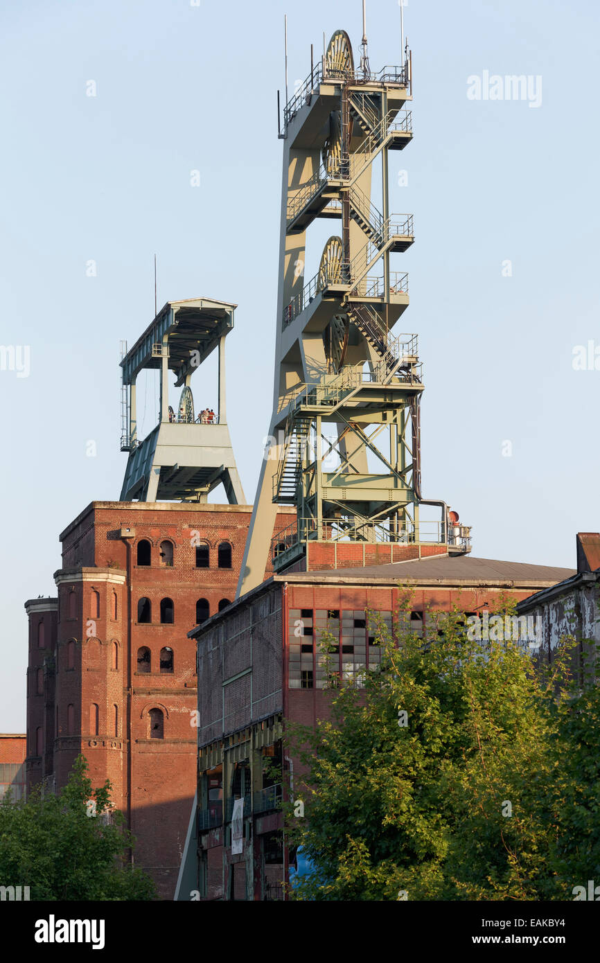 Buildings and headframes of the shafts No. 2 and No. 7 with the Malakow Tower, former Zeche Ewald, Ewald Colliery, Herten Stock Photo
