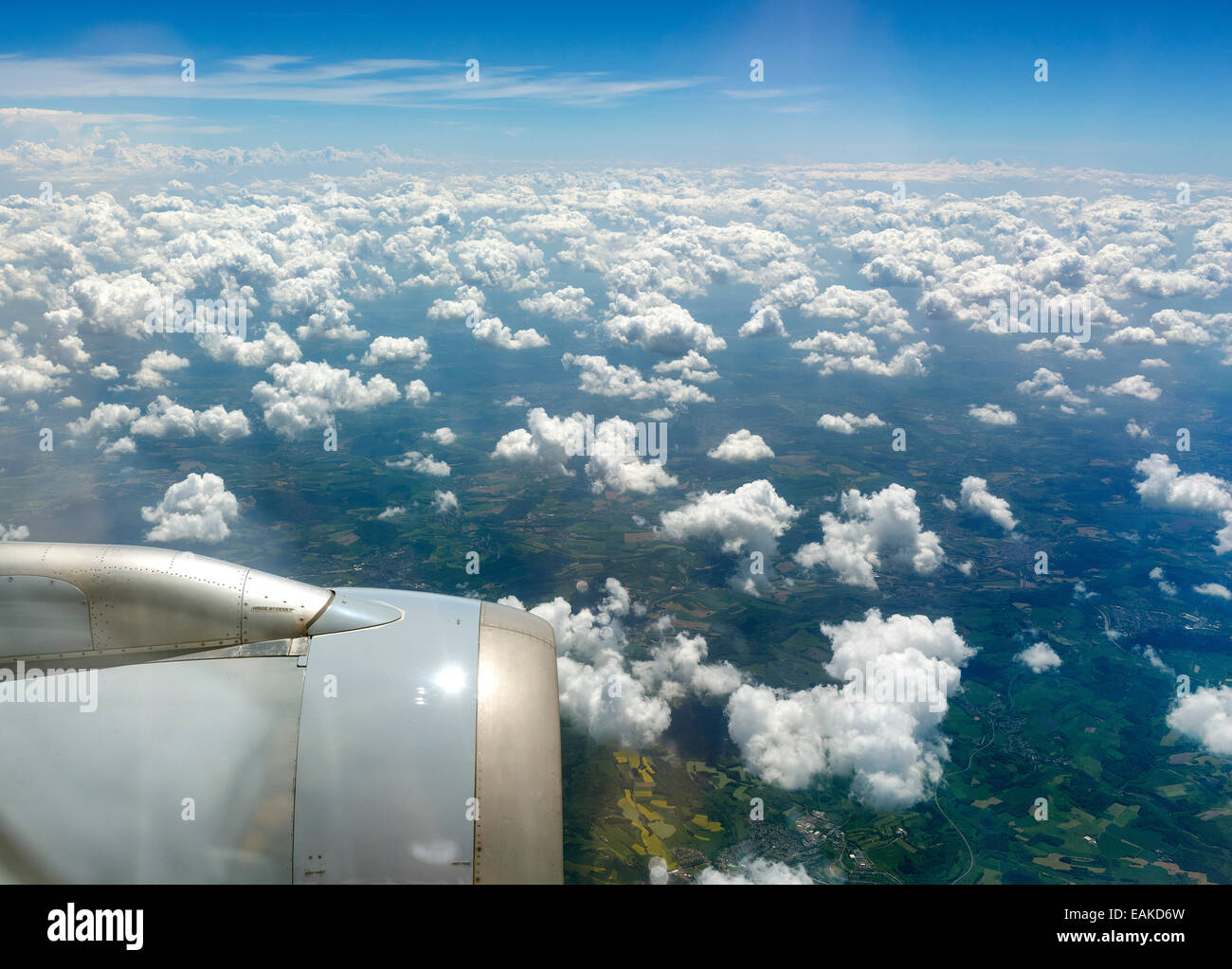 Cumulus clouds, view from a Boeing, Idar-Oberstein, Rhineland-Palatinate, Germany Stock Photo